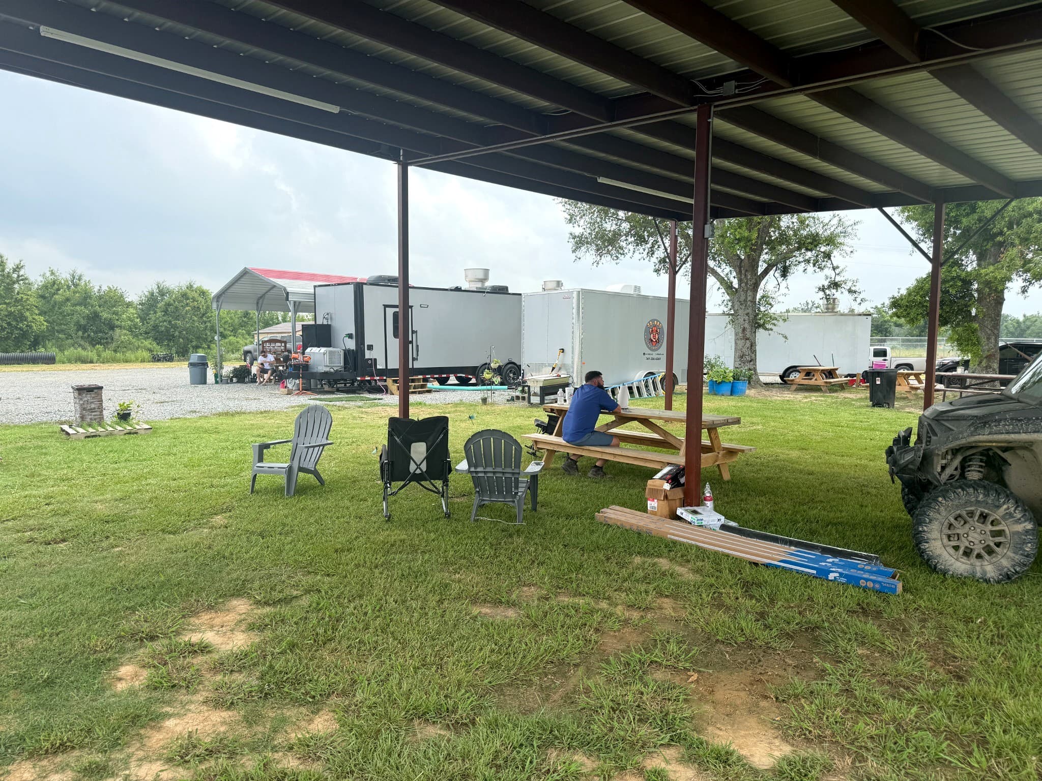 Pavilion and RV area overview at Cottonpatch RV Park